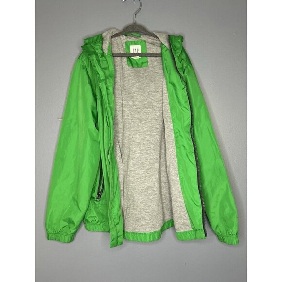 Gap Kids Soft Lined Windbreaker Jacket M 8 Years Green Hooded Coat Zip Pockets - Picture 1 of 12